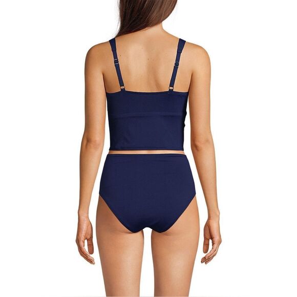 Land's End Plus Standard Bikini Midkini V Neck Wrap Deep Navy adjust straps Var - Picture 4 of 6